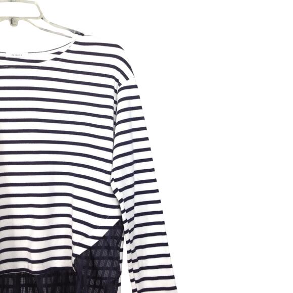 Pleione Peplum Striped Blue Sheer Top Blouse Size LP - Picture 4 of 8